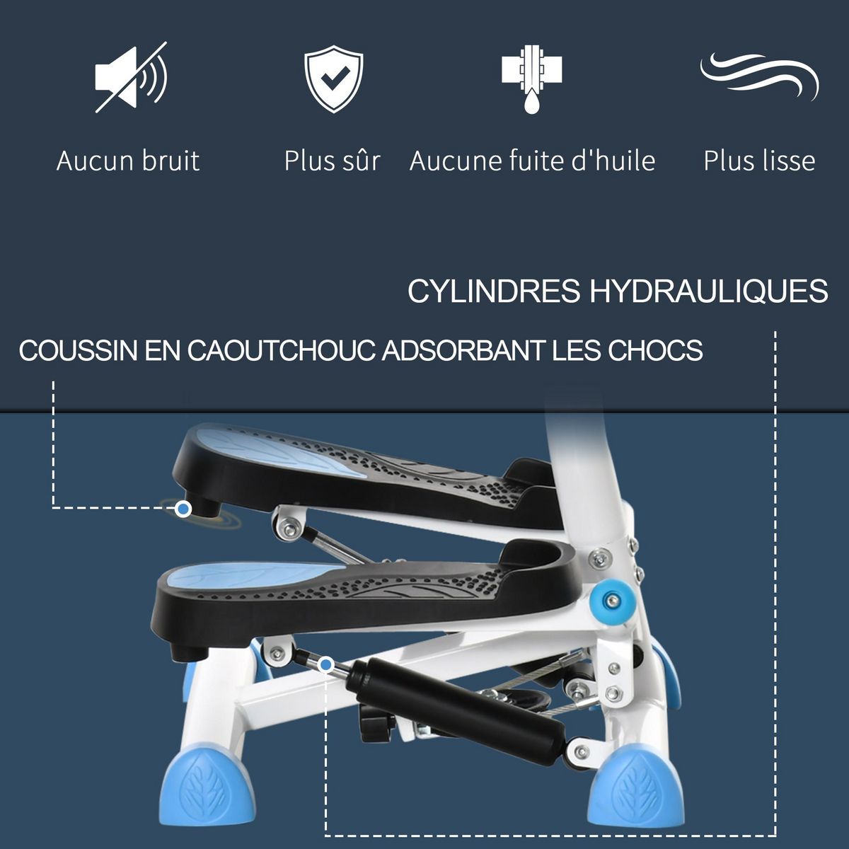 HOMCOM Stepper Fitness avec guidon ergonomique - écran LCD multifonction - résistance réglable - acier blanc bleu noir