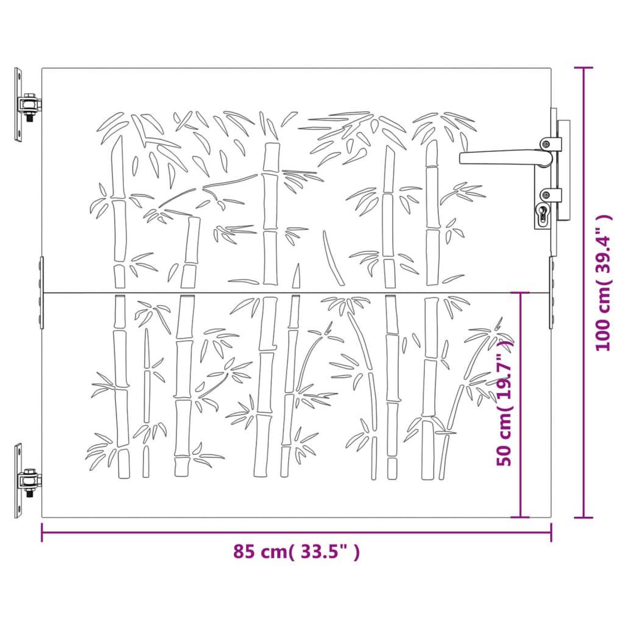 Voir la diapositive 6 : VIDAXL Portail de jardin 85x100 cm acier corten design de bambou