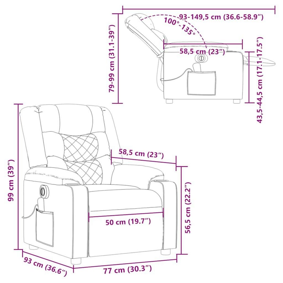 VIDAXL Fauteuil de massage inclinable electrique gris nuage tissu