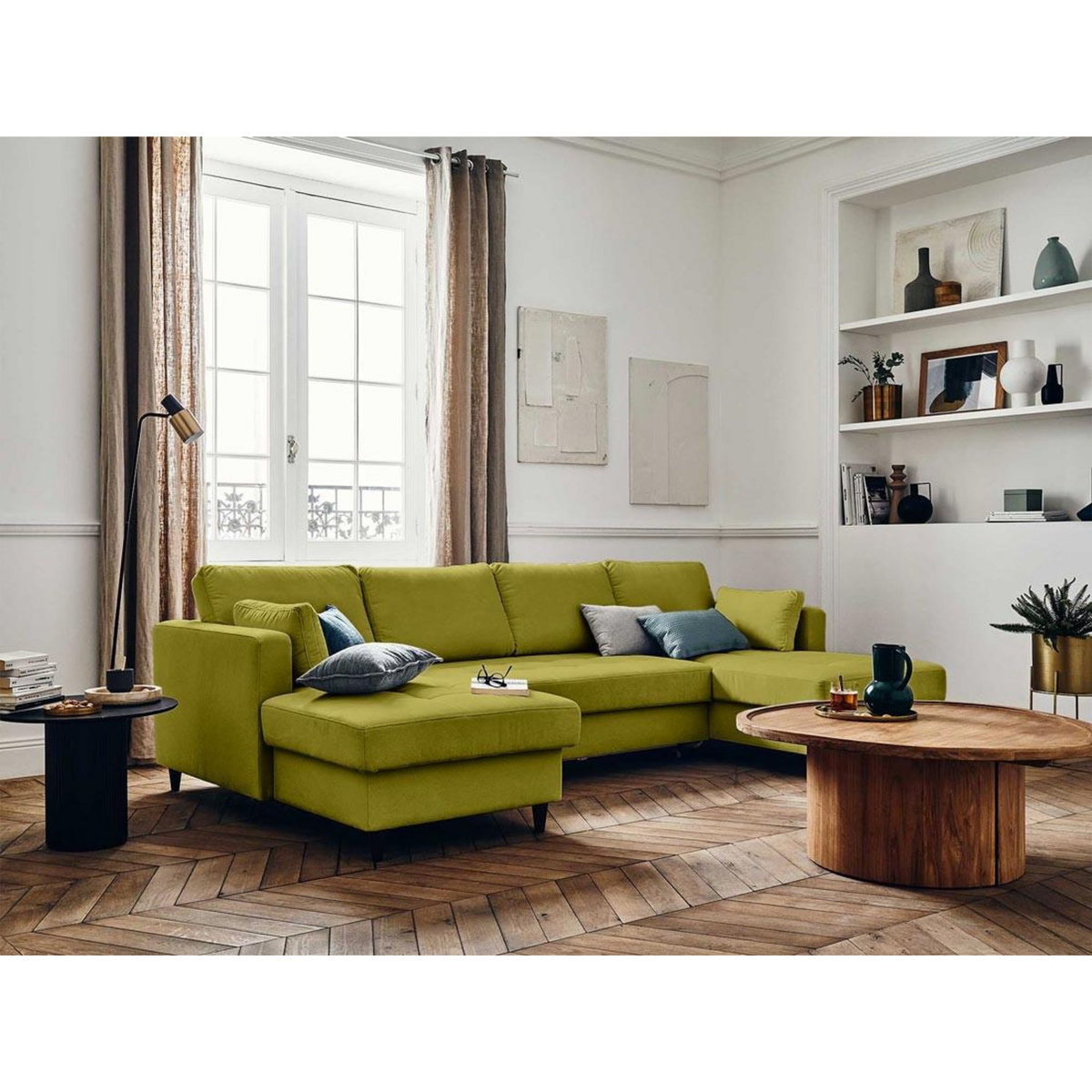 LISA DESIGN Anna - canapé panoramique en u - 7 places - convertible avec coffre - en velours