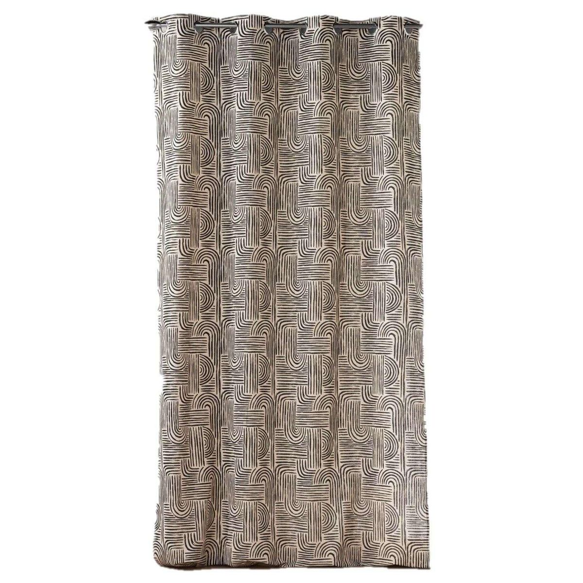 Douceur d'Intérieur Rideau à œillets ESTERO - Polycoton imprimé - 140 x 240 cm - Ecru et noir