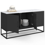 Voir la diapositive 4 : ID MARKET Buffet bas 113 cm ALASKA 3 portes noir plateau effet marbre blanc