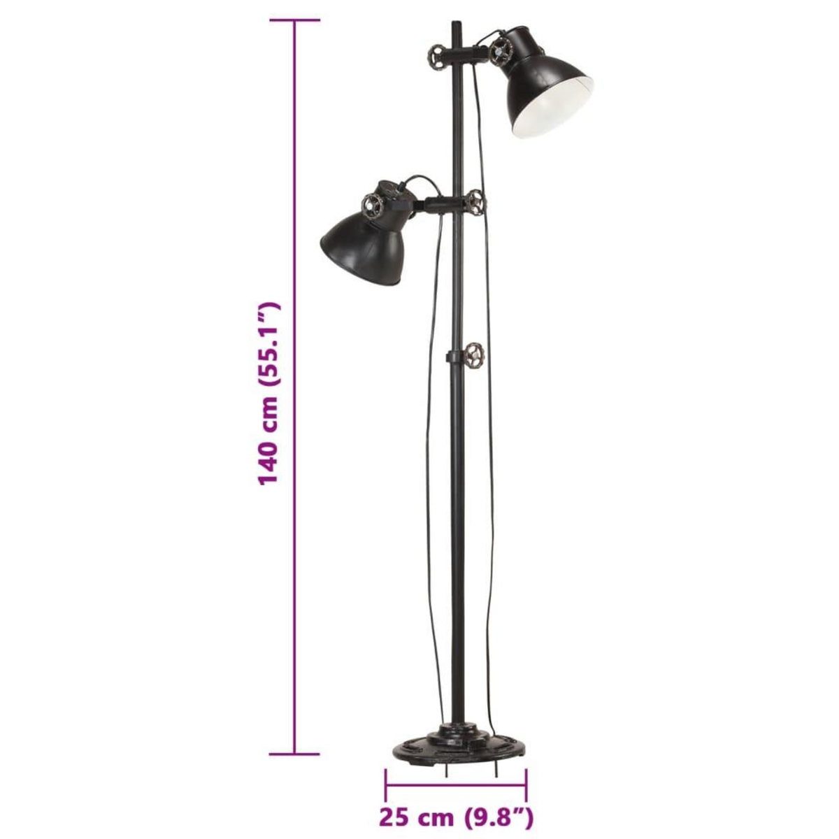 VIDAXL Lampadaire avec 2 abat-jour Noir E27 Fonte