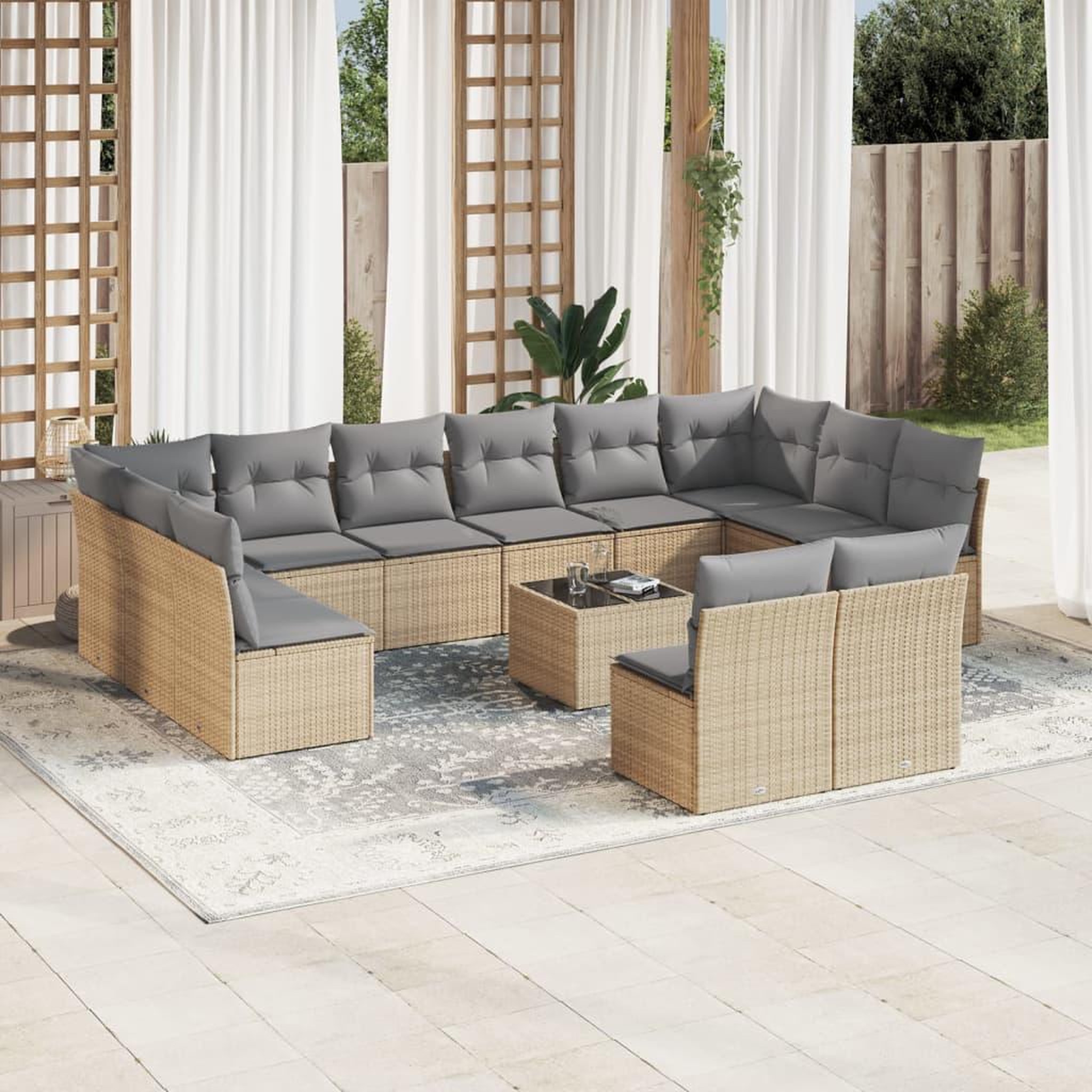 VIDAXL Salon de jardin avec coussins 13 pcs beige resine tressee