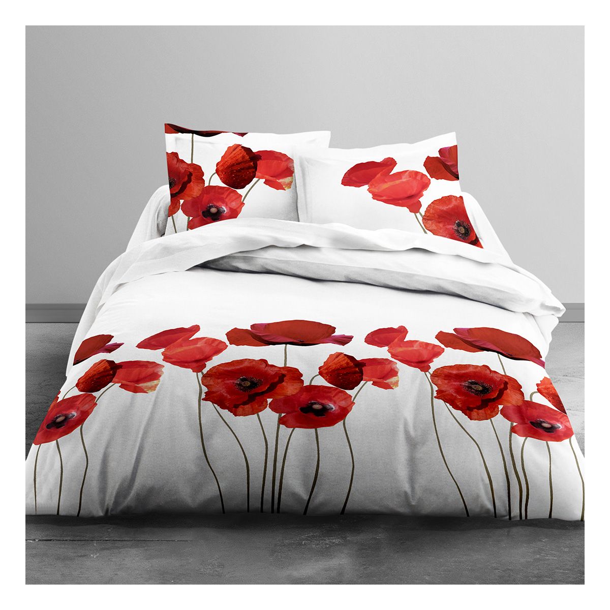 Parure housse de couette coton COQUELICOT
