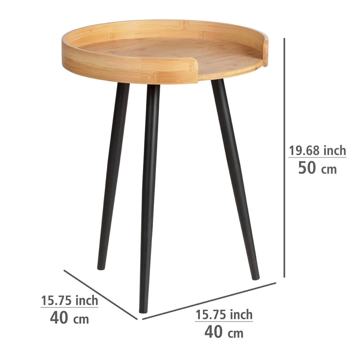 Wenko Table d'appoint ronde avec 4 pieds en métal Loft - Noir et bois