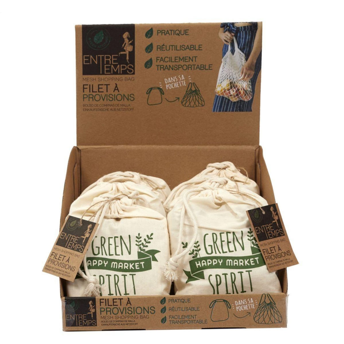 Entre temps Sac filet a provision avec pochon coton 36 x 35 cm