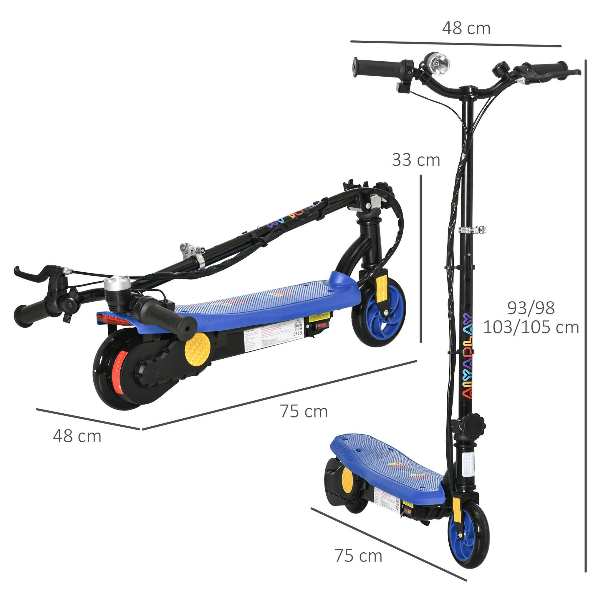Voir la diapositive 3 : HOMCOM Trottinette électrique 120 W pliable pour enfant 7-14 ans 12 Km/h max. autonomie 10 Km max. bleu