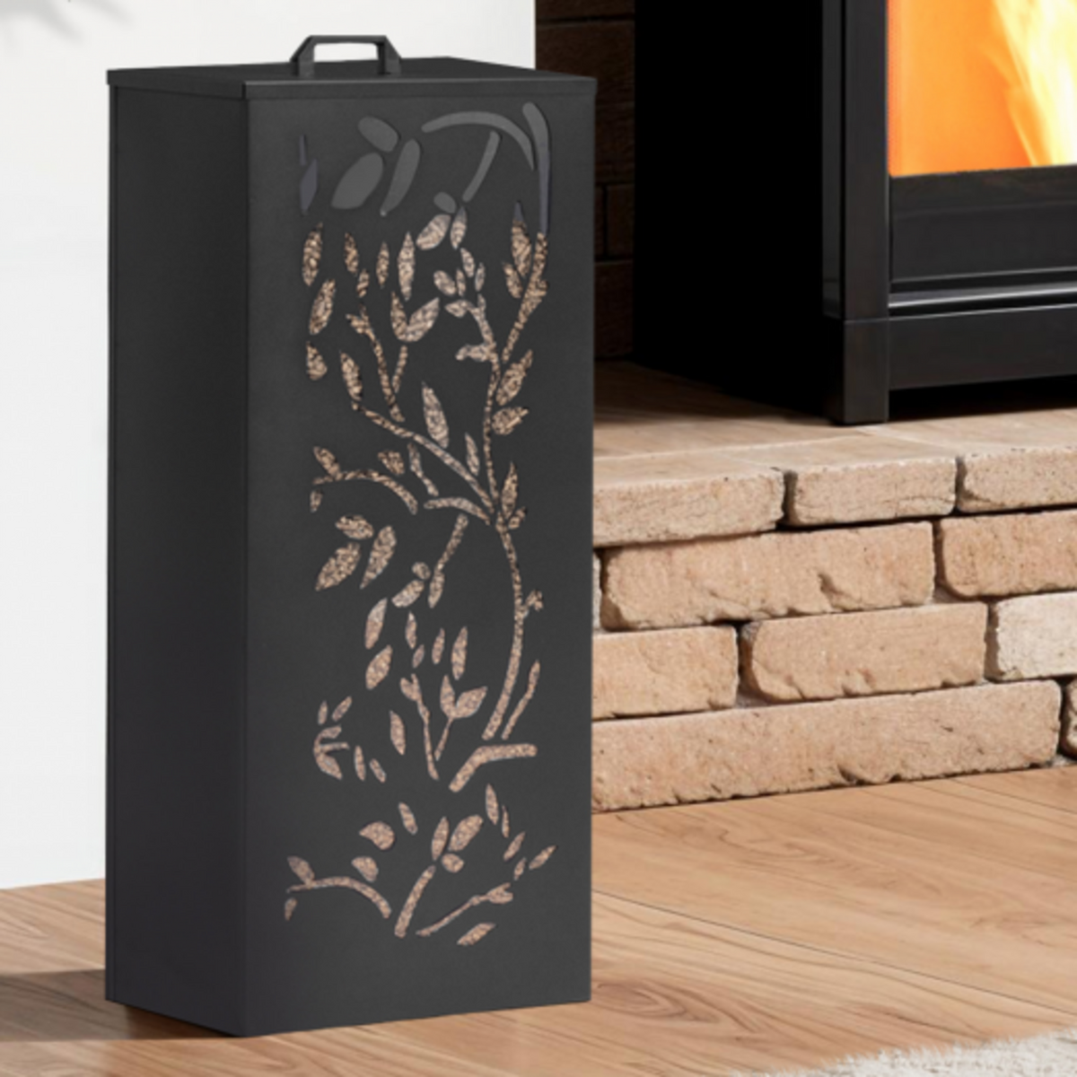 ID MARKET Réservoir à granulés 55 kg noir rangement à pellets 36 x 36 x 87 cm - motif floral