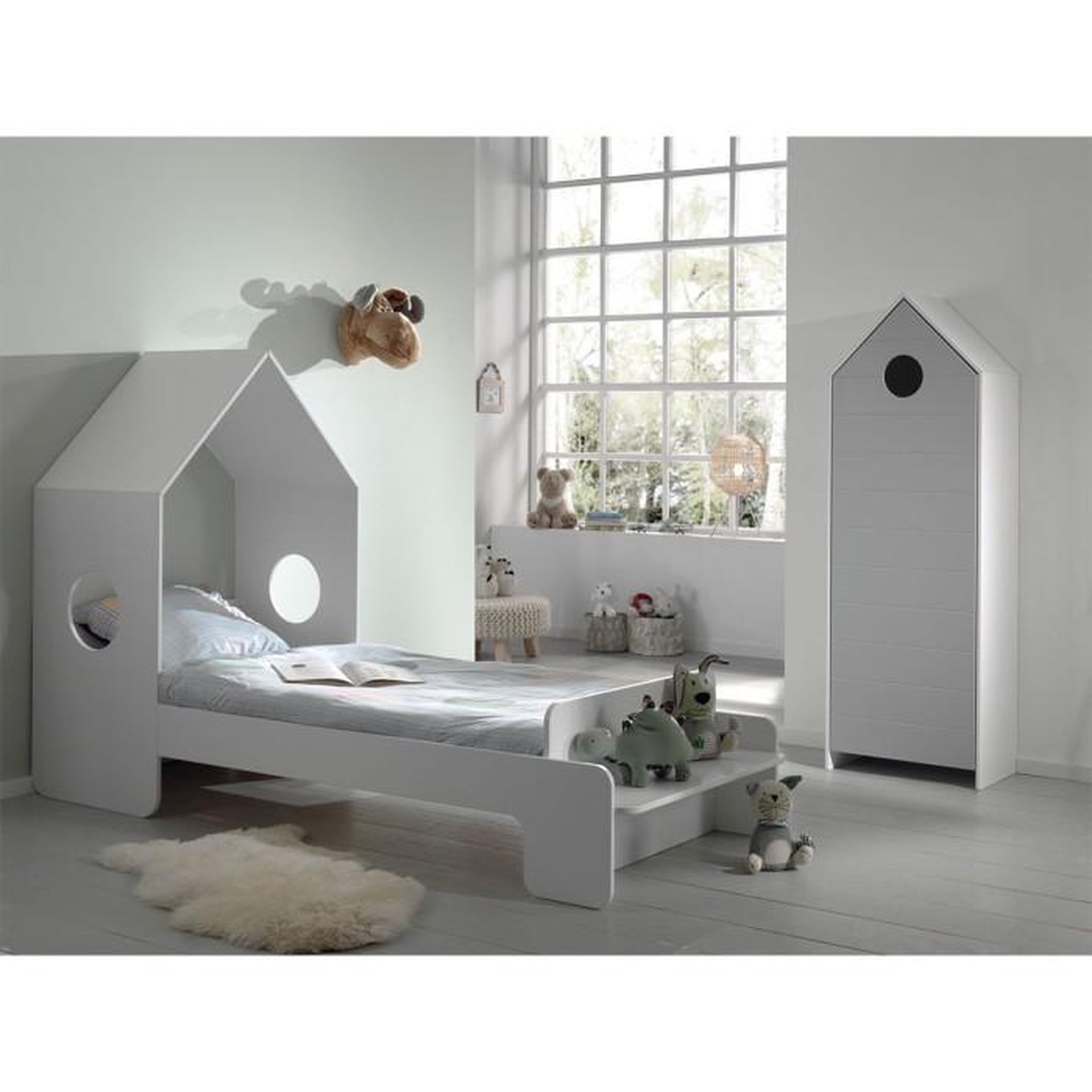 Voir la diapositive 1 : Paris Prix Pack - Lit Cabane Enfant & Armoire  Casami  Blanc & Gris