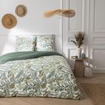 FUTURE HOME Parure de lit 2 personnes imprimé végétal réversible. Coloris disponibles : Vert