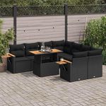 VIDAXL Salon de jardin avec coussins 9 pcs noir resine tressee acacia