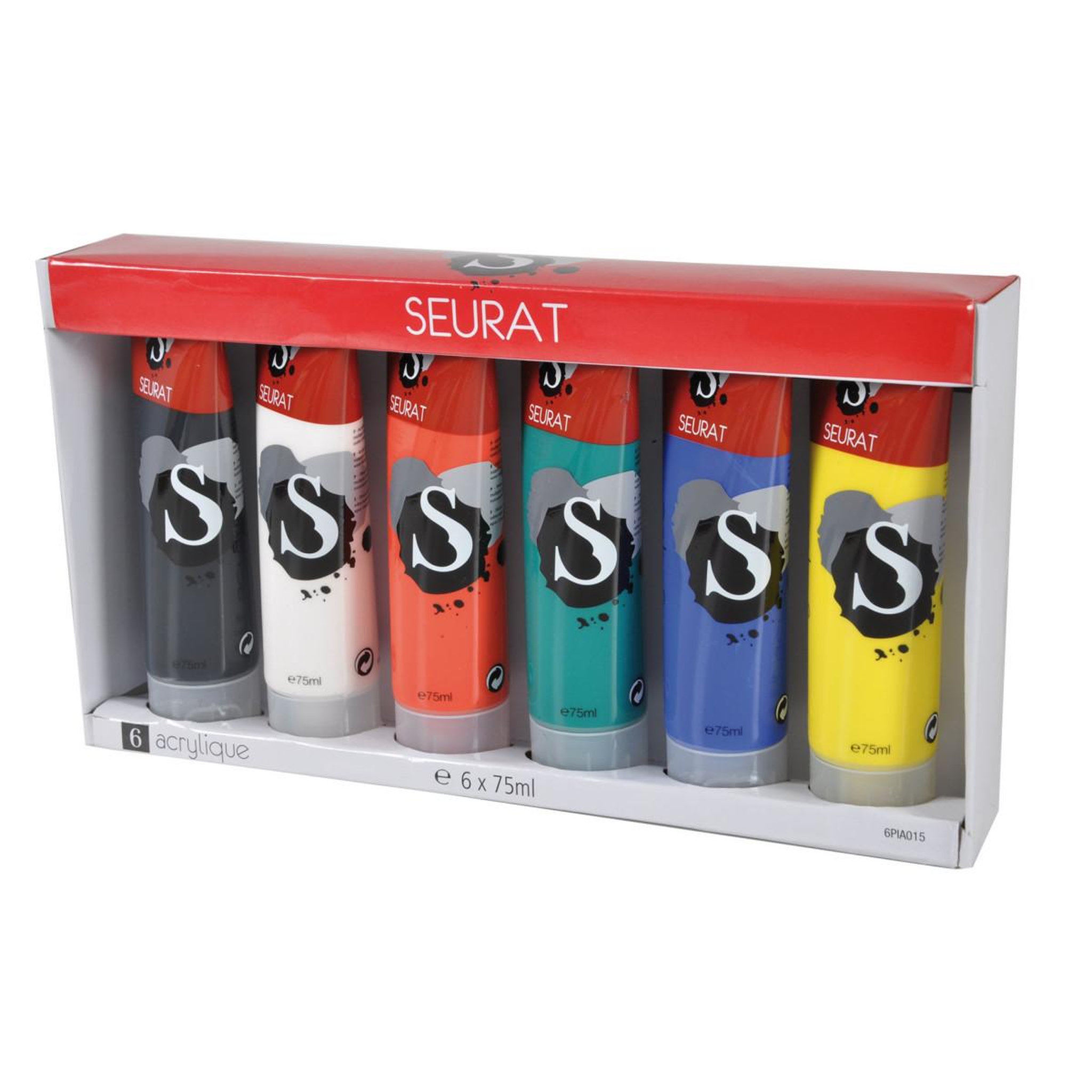 Voir la diapositive 2 : SEURAT Lot de 6 Peintures Acrylique  Tubes  75ml Multicolore