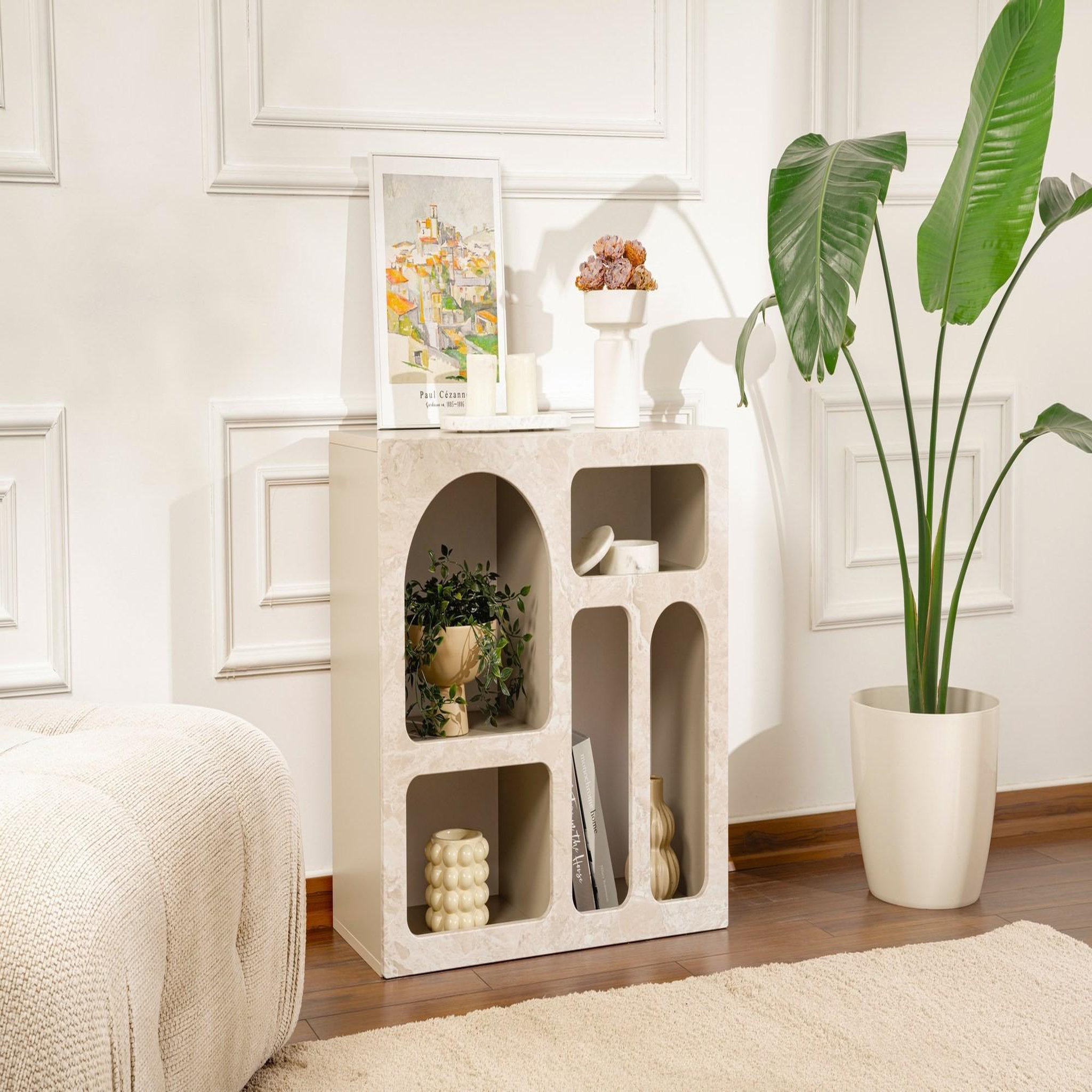 Voir la diapositive 3 : Habitat et Jardin Buffet en bois  lessa  - 80 x 37 x 74 cm - travertin