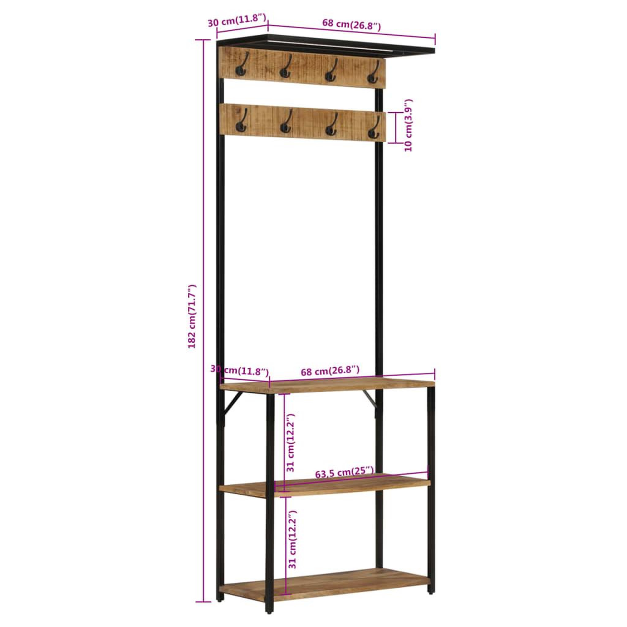 Voir la diapositive 6 : VIDAXL Porte-manteau et rangement des chaussures bois de manguier fer