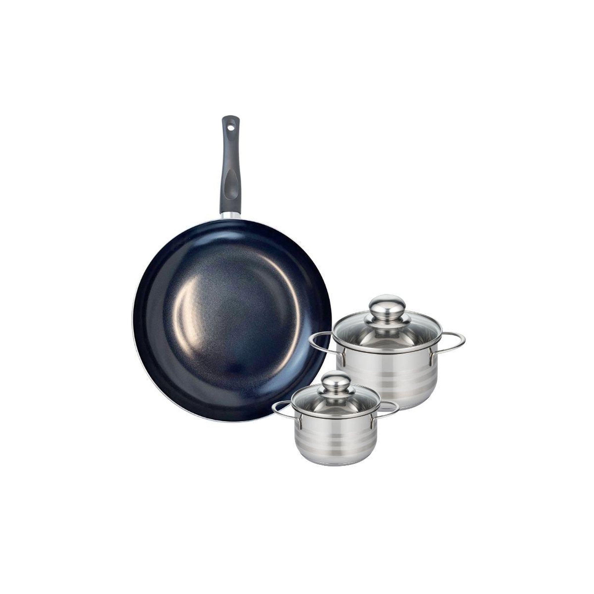 Voir la diapositive 1 : ELO Ensemble de 1 poêle de cuisson 28 cm et 2 faitouts 12 et 14 cm elo prima brillant
