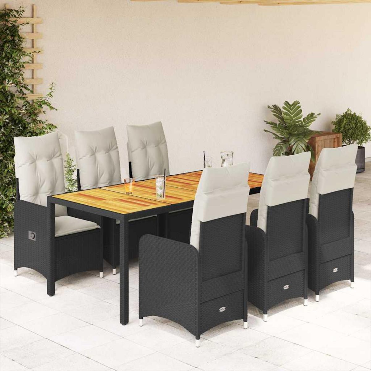 VIDAXL Ensemble de bistro de jardin 7 pcs coussins noir poly rotin