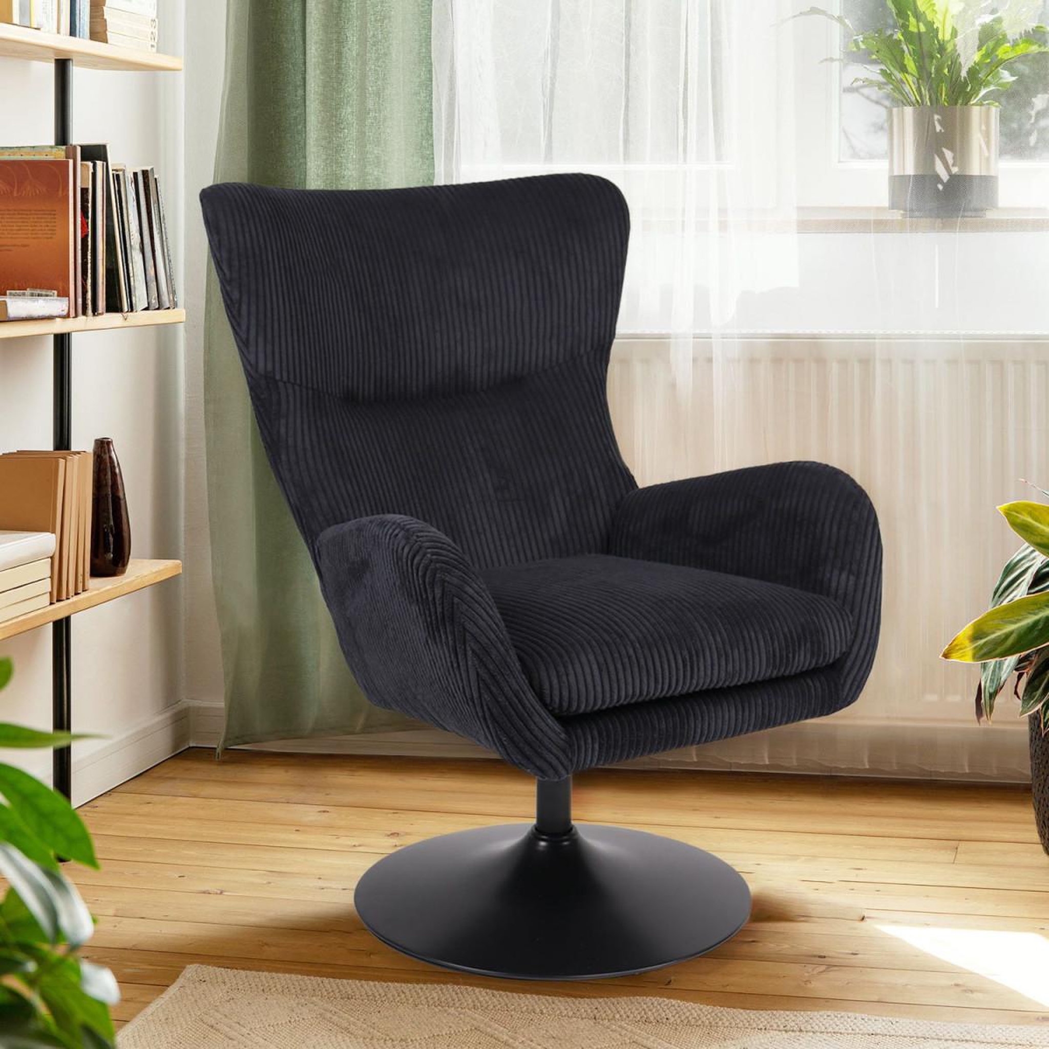 Voir la diapositive 6 : Paris Prix Fauteuil Pivotant en Velours Côtelé  Cléo  97cm Noir