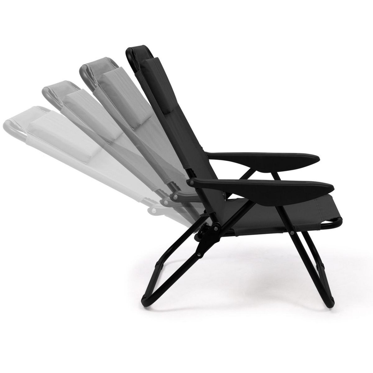ID MARKET Lot de 2 chaises de plage pliantes - fauteuils de jardin inclinables sac à dos noir et toile noire