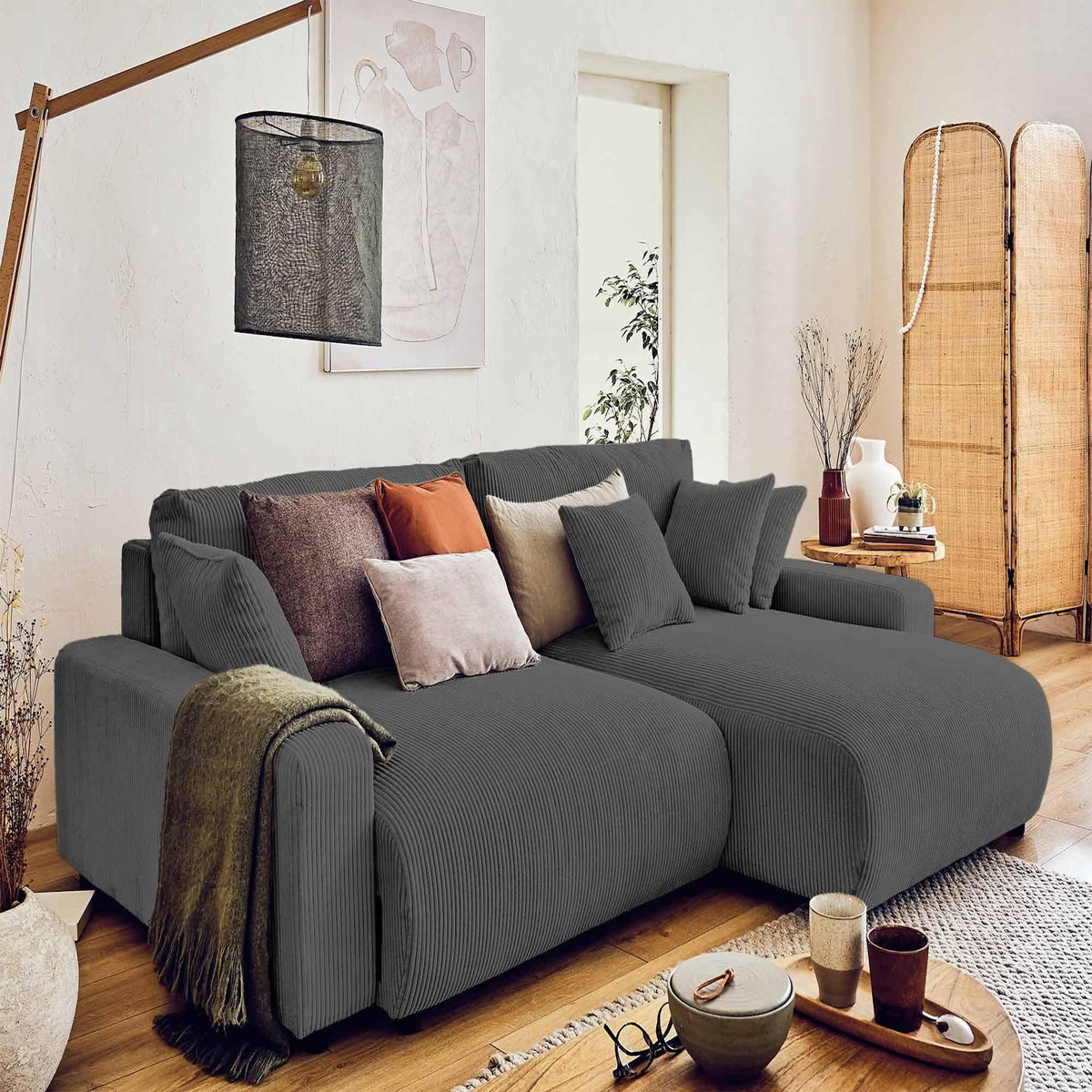 LISA DESIGN Pivoine - canapé d'angle réversible - 4 places - convertible avec coffre - en velours côtelé