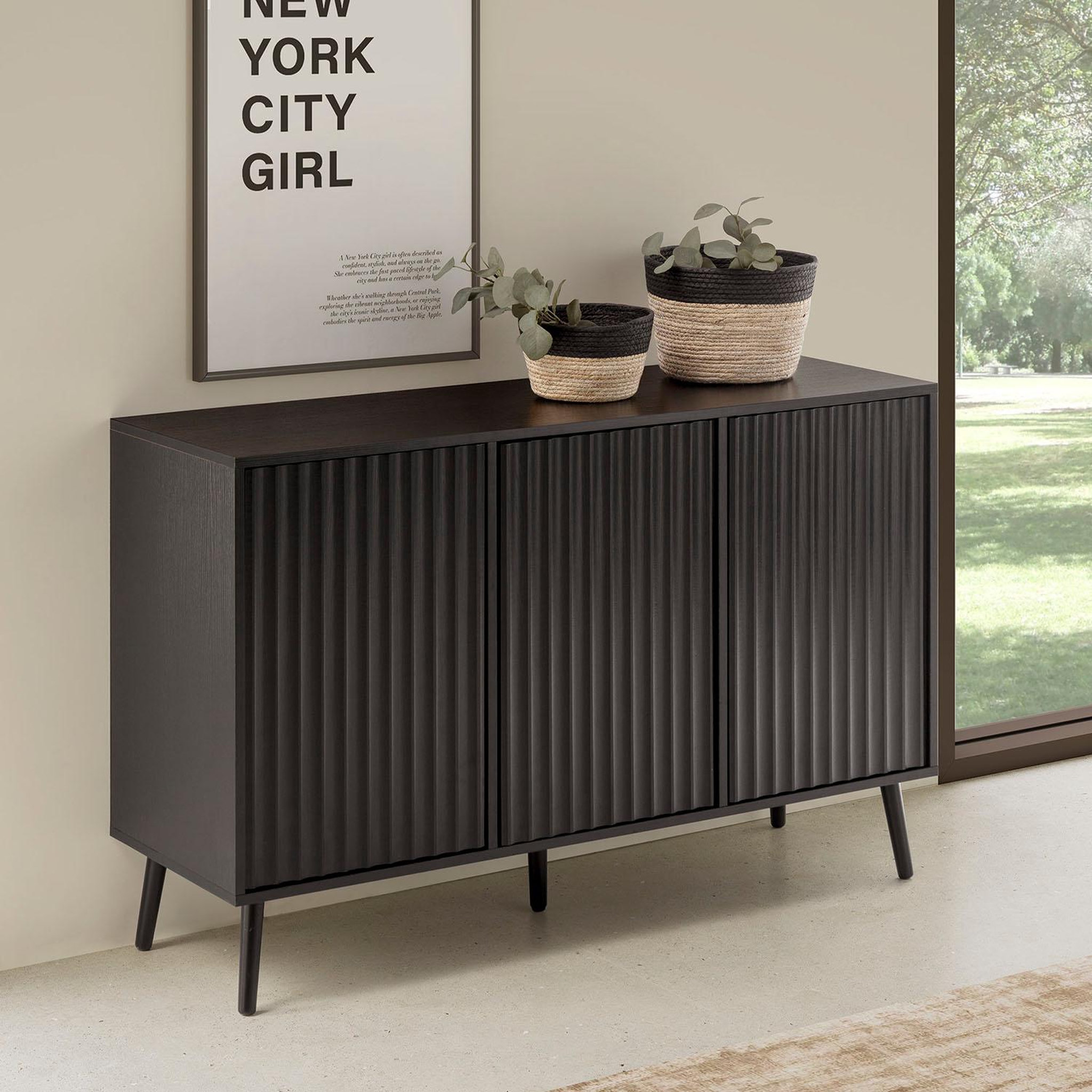 Voir la diapositive 2 : VS VENTA-STOCK Buffet Lluvia 3 portes couleur noir