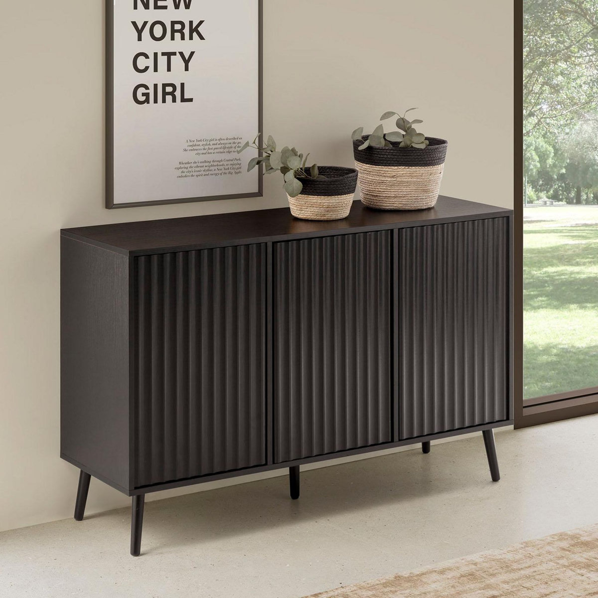 VS VENTA-STOCK Buffet Lluvia 3 portes couleur noir