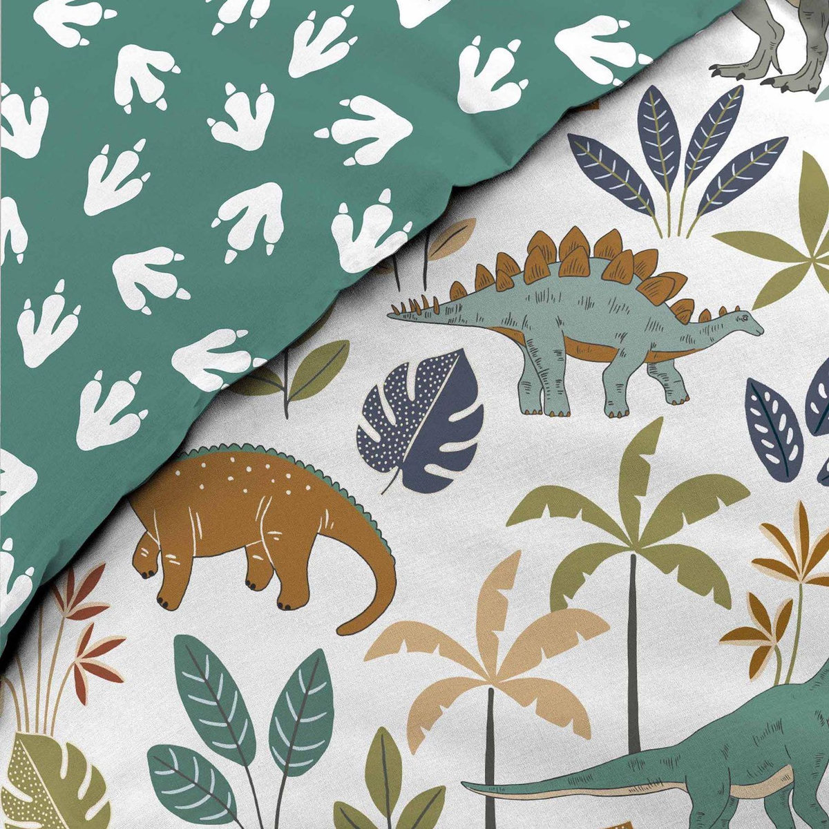 Douceur d'Intérieur Parure de lit enfant réversible DINO - Coton 42 fils/cm² - 140 x 200 cm - Vert
