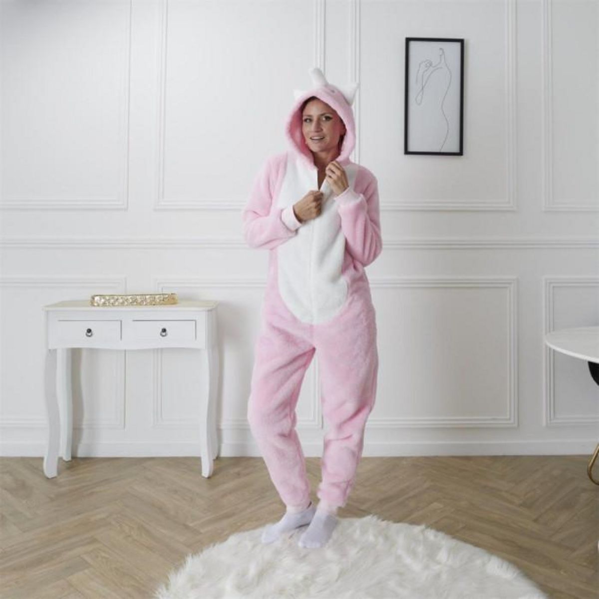 Paris Prix Combinaison Pyjama Adulte  Licorne  Rose & Blanc
