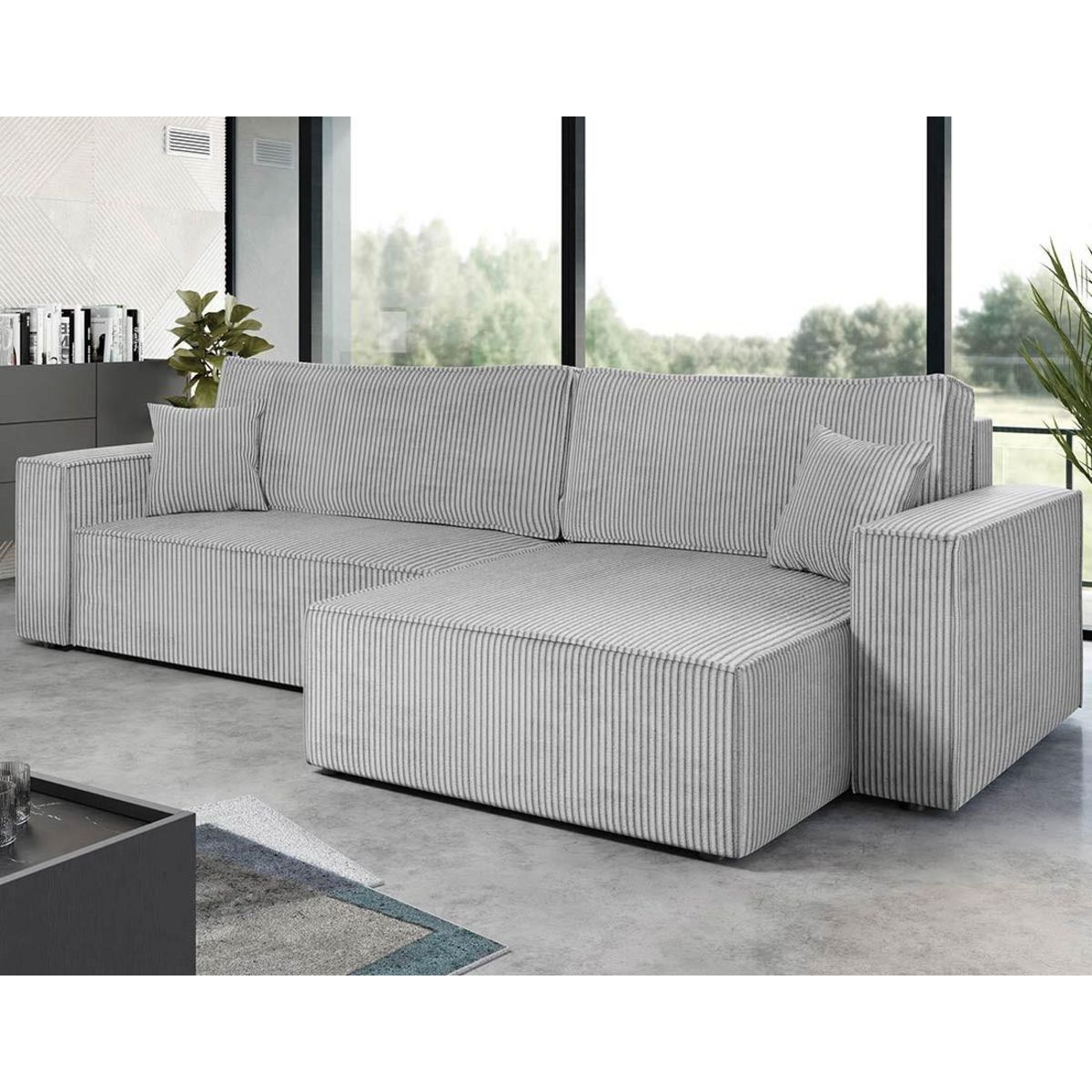 BEST MOBILIER Cezanne - canapé d'angle réversible 5 places convertible avec coffre en velours côtelé