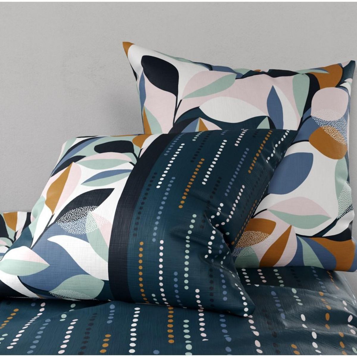 ATELIER DU COTON Housse de couette 260x240 FLORIS + 2 taies coton 57 fils