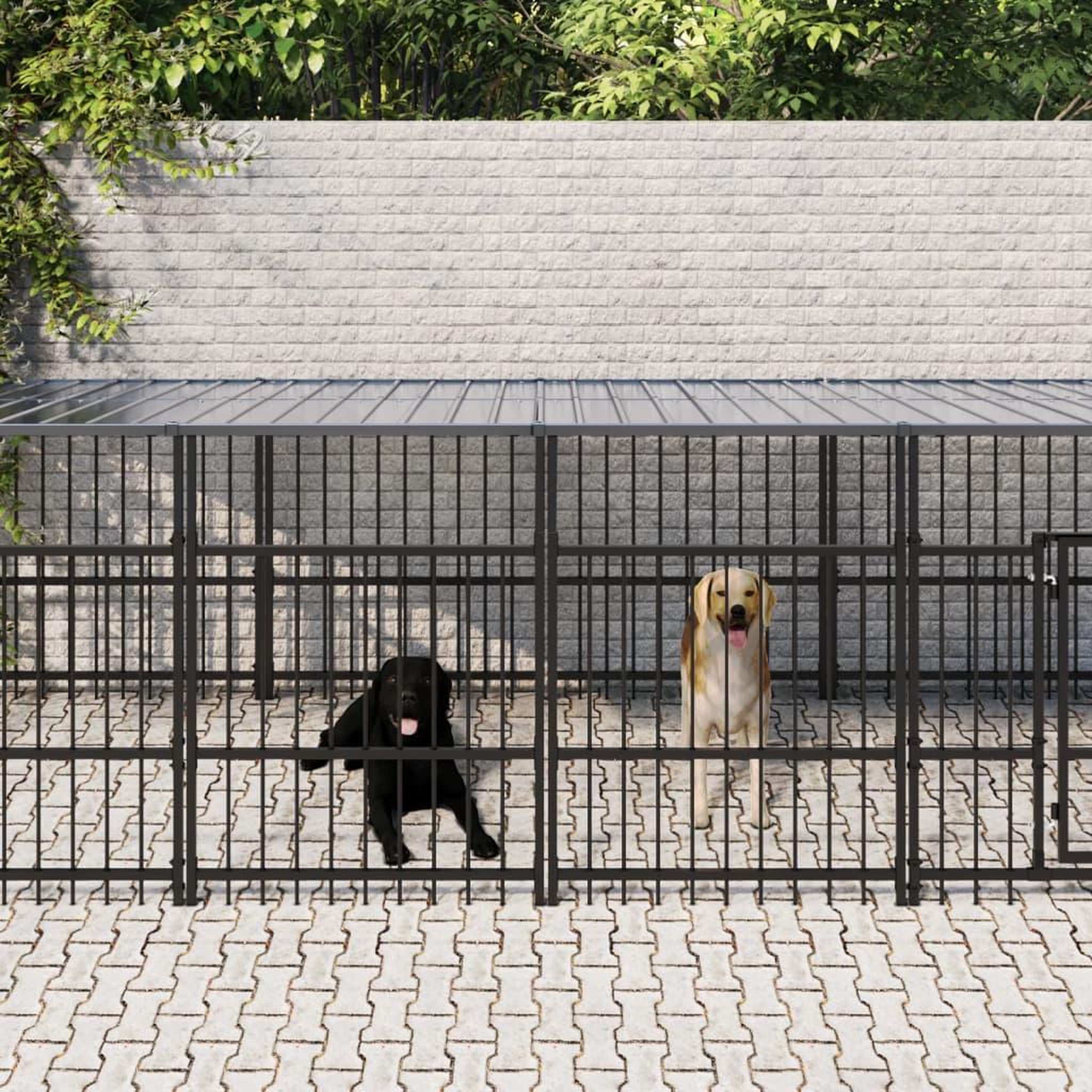 VIDAXL Chenil d'exterieur avec toit pour chiens Acier 13,14 m²