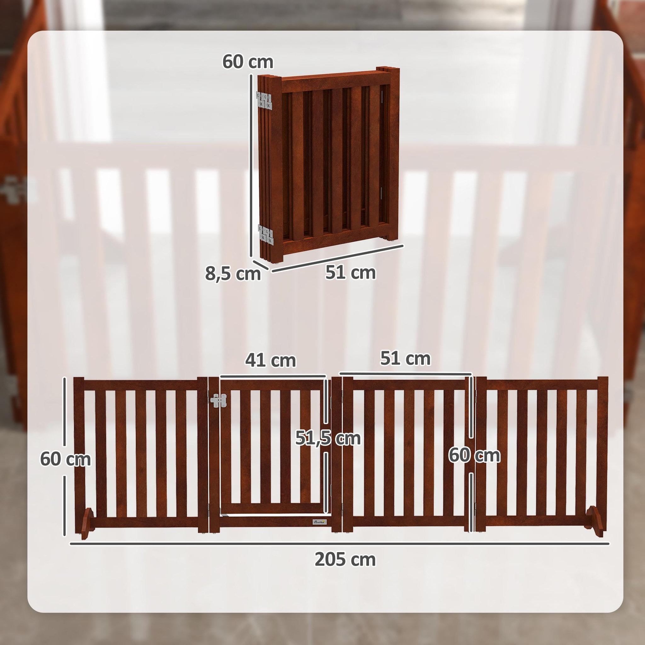Voir la diapositive 3 : PAWHUT Barrière de sécurité chien pliable modulable autoportante avec porte max. 205 x 60 cm mdf effet acajou