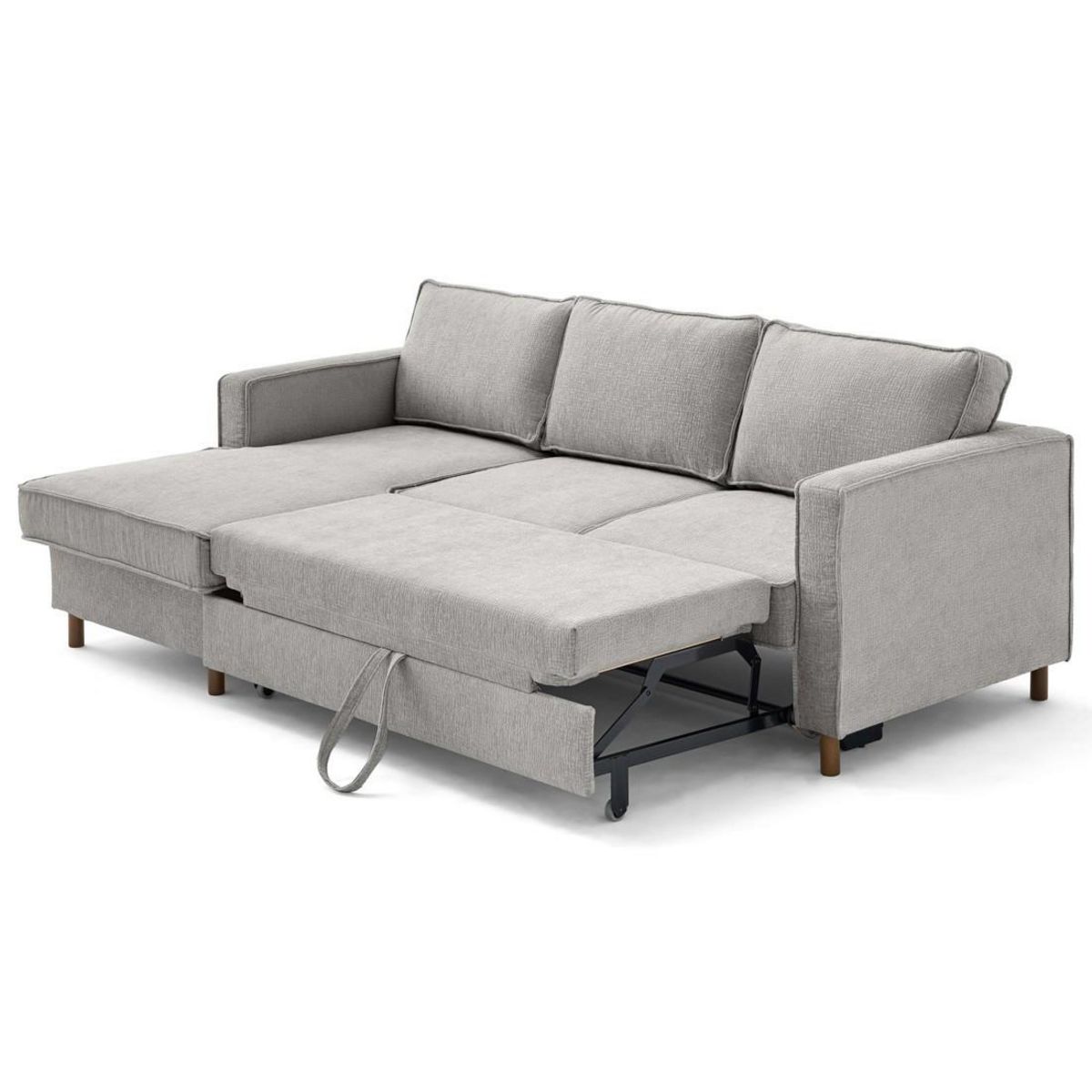 LISA DESIGN Jake - canapé d'angle gauche 4 places convertible avec coffre en tissu velours relief