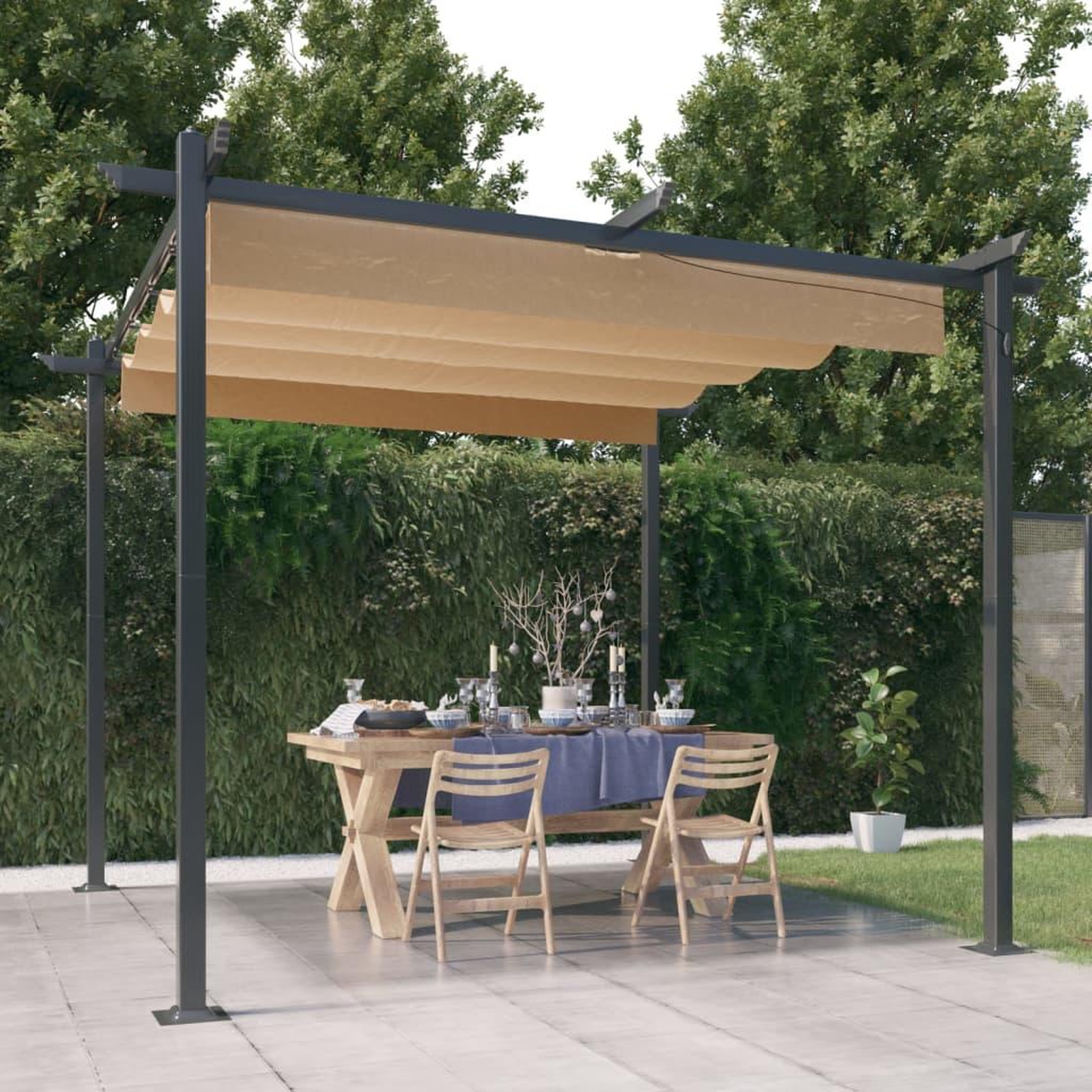 Voir la diapositive 1 : VIDAXL Tonnelle de jardin avec toit retractable 3x3 m Taupe