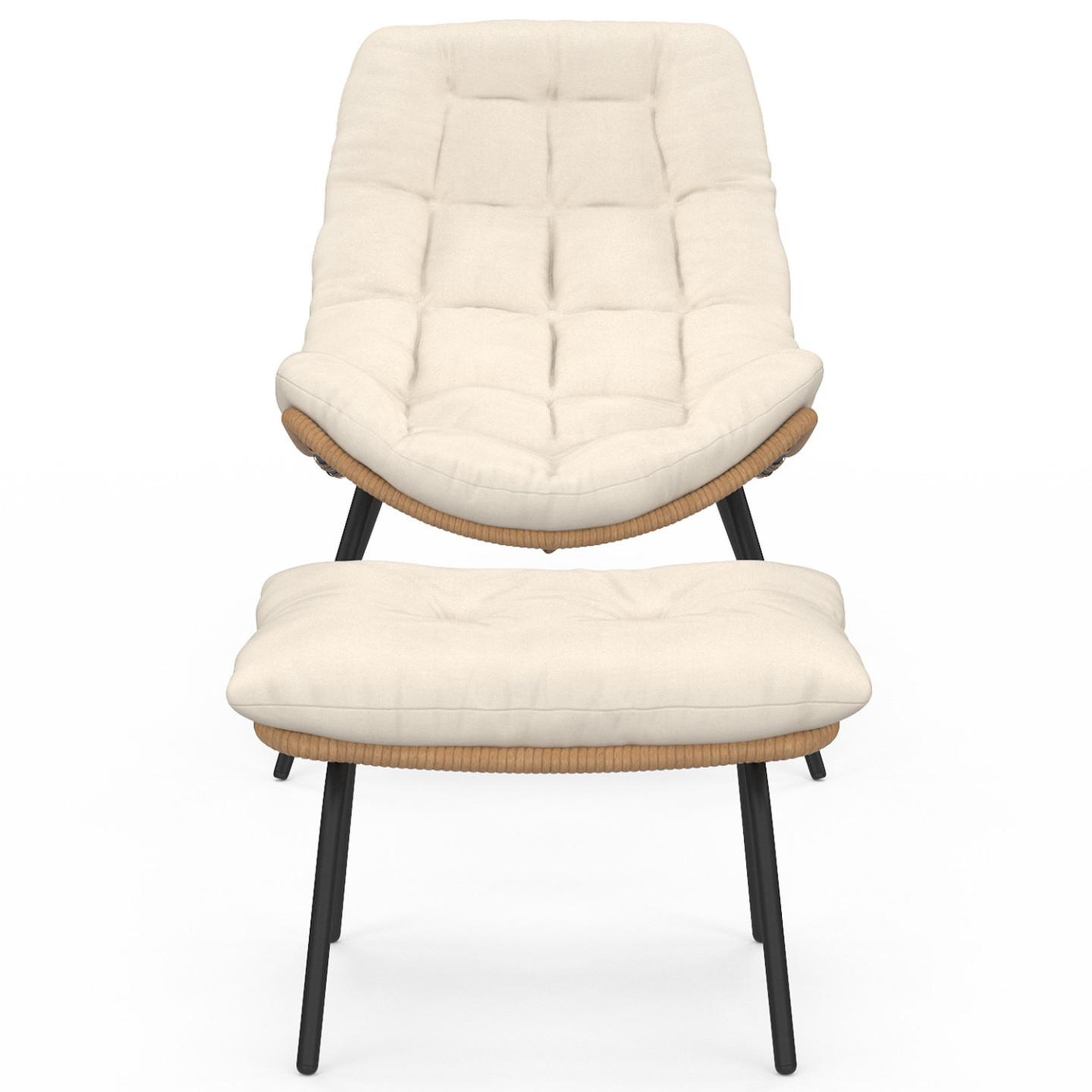 Voir la diapositive 3 : ID MARKET Lot de 2 fauteuils de jardin relax loa effet rotin avec coussins écrus et repose-pieds