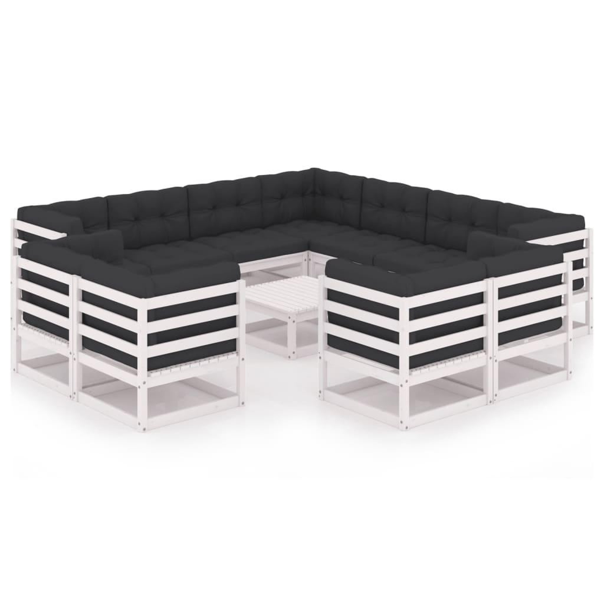 Voir la diapositive 2 : VIDAXL Salon de jardin 12 pcs avec coussins Blanc Bois de pin massif