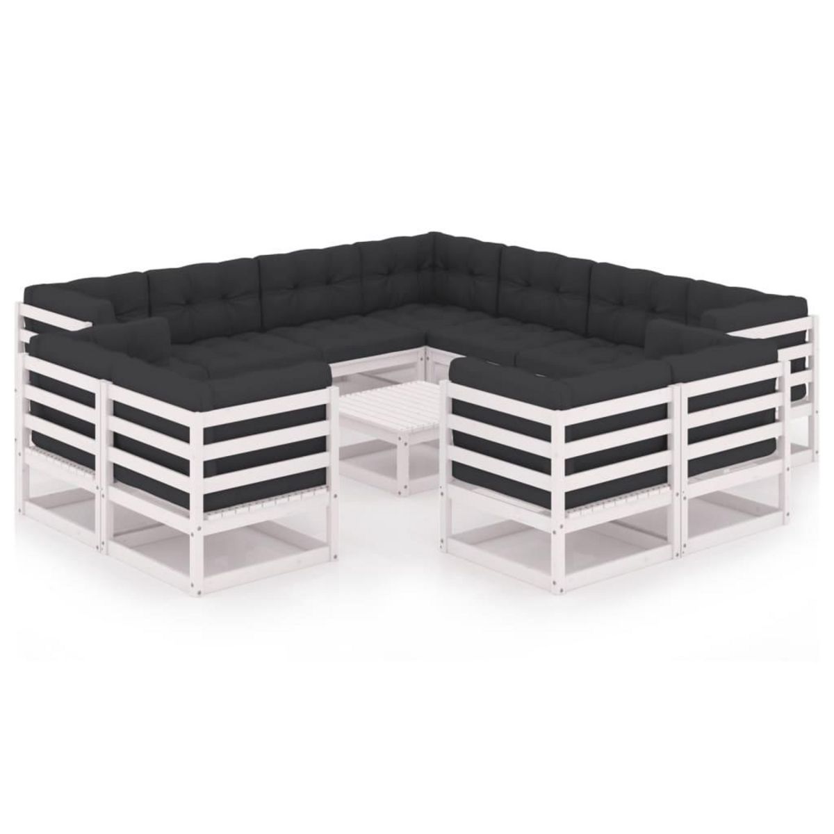VIDAXL Salon de jardin 12 pcs avec coussins Blanc Bois de pin massif