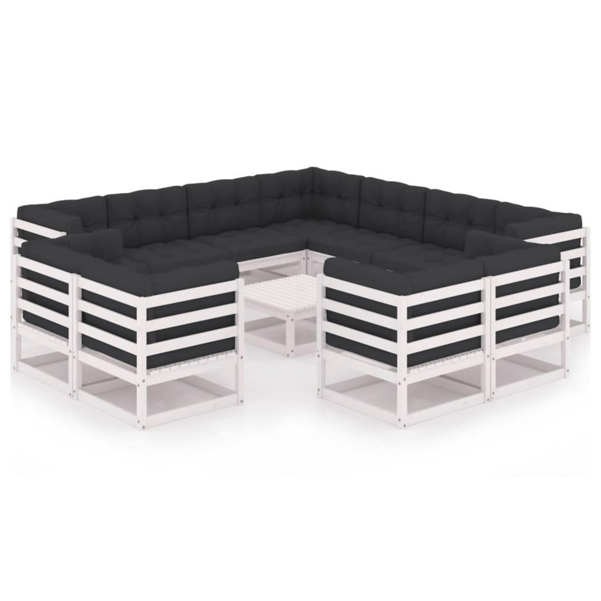 VIDAXL Salon de jardin 12 pcs avec coussins Blanc Bois de pin massif