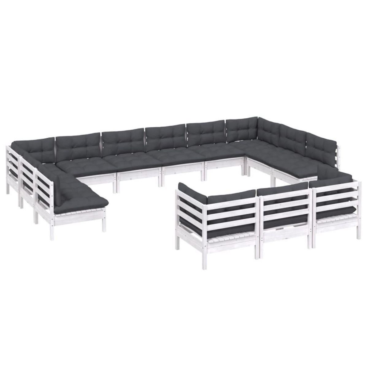 VIDAXL Salon de jardin 13 pcs avec coussins blanc bois de pin