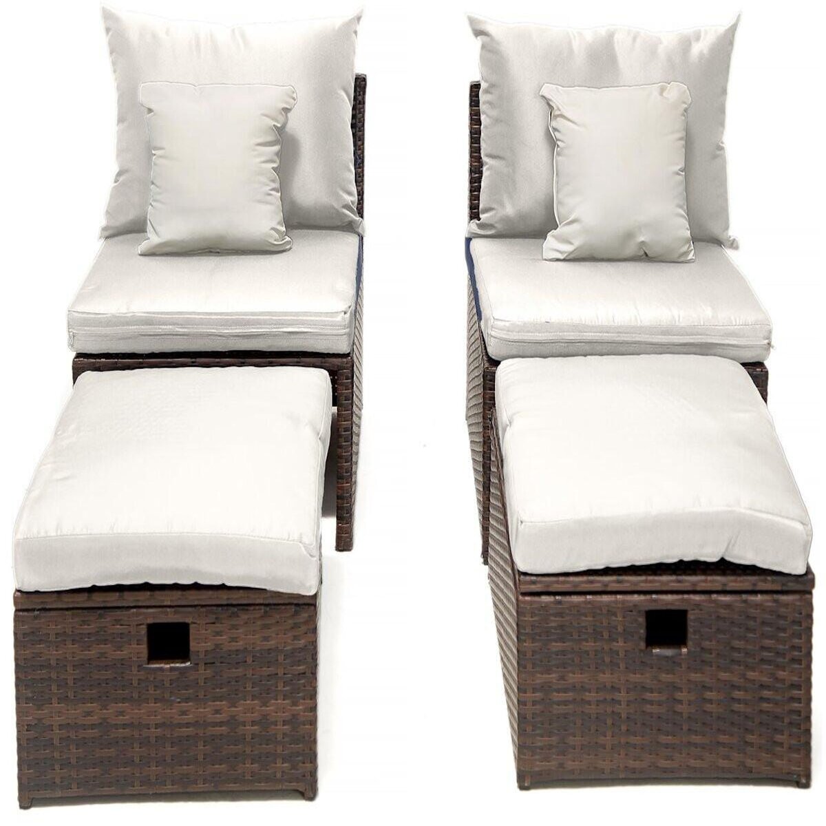 Habitat et Jardin Lot de 2 fauteuils de jardin avec repose pieds et coffre  Farel - Beige/Marron