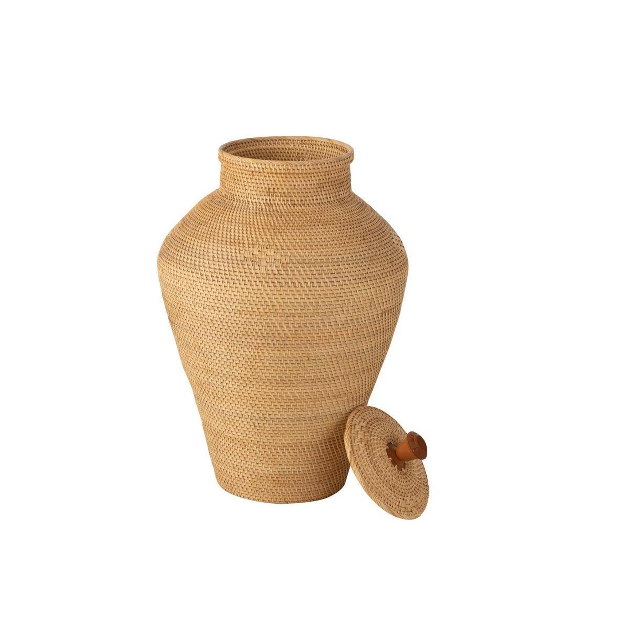 Voir la diapositive 2 : J-LINE Vase déco avec couvercle  rotin  70cm naturel
