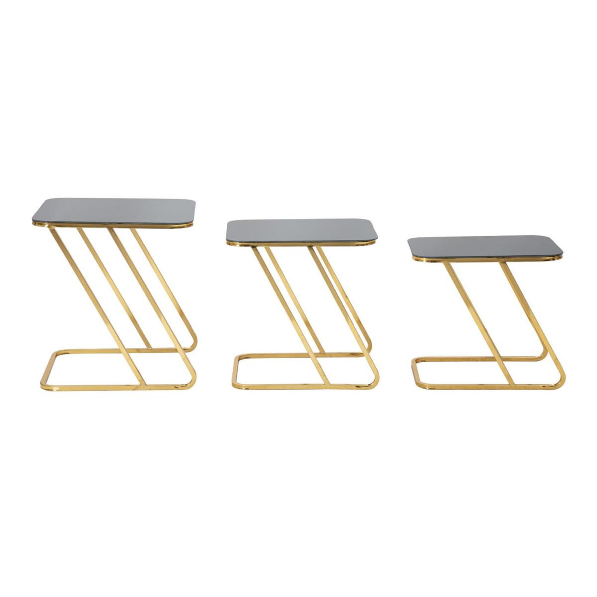 Voir la diapositive 4 : Paris Prix Lot de 3 tables d'appoint gigognes  simple  55cm noir & or
