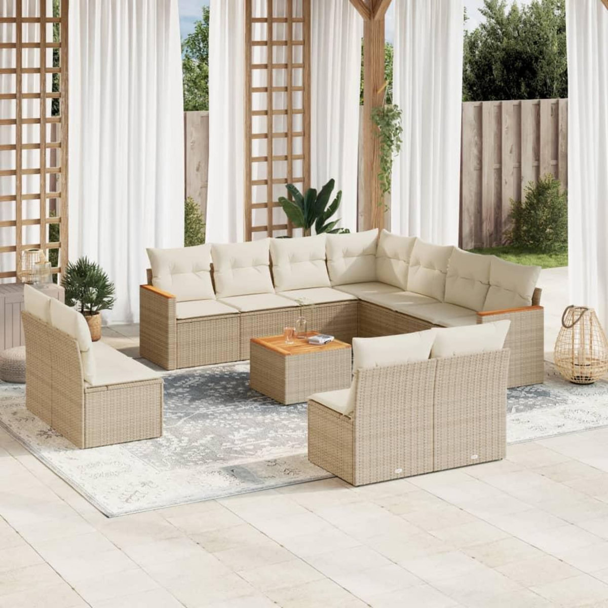VIDAXL Salon de jardin avec coussins 12 pcs beige resine tressee