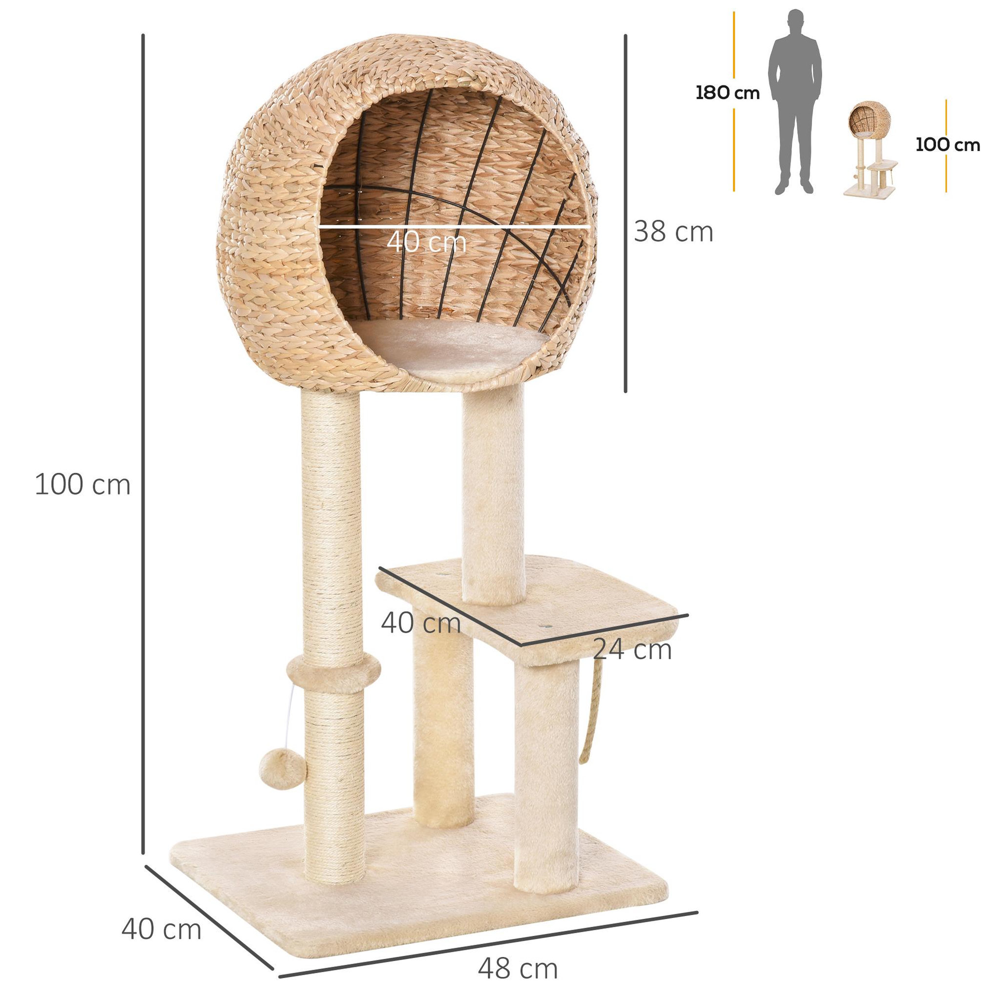Voir la diapositive 3 : PAWHUT Arbre à chats style cosy chic griffoir sisal naturel grande niche plateformes jeu boule corde escalade peluche courte massette beige