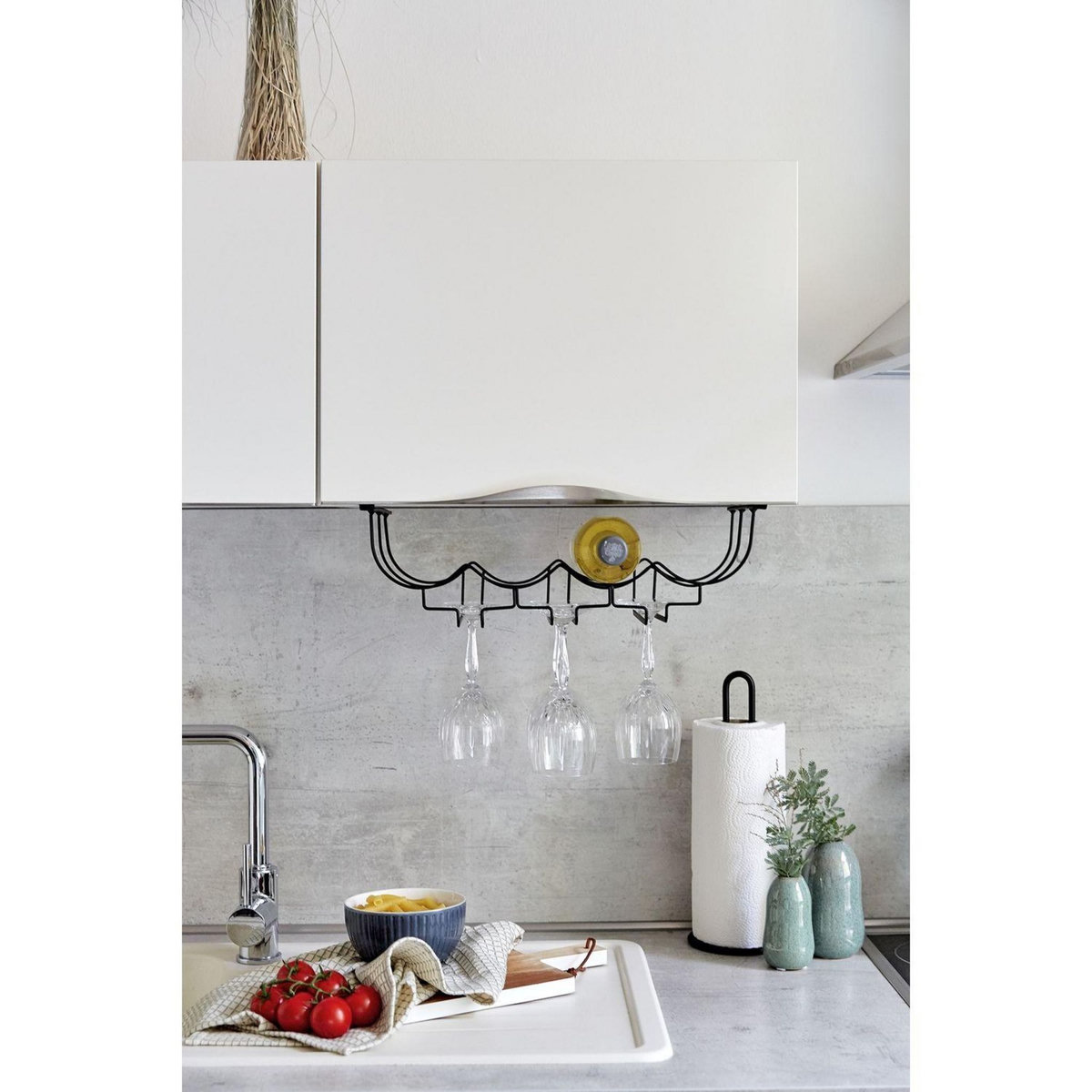 Wenko Rangement de placard cuisine - Porte bouteilles et verre - Noir