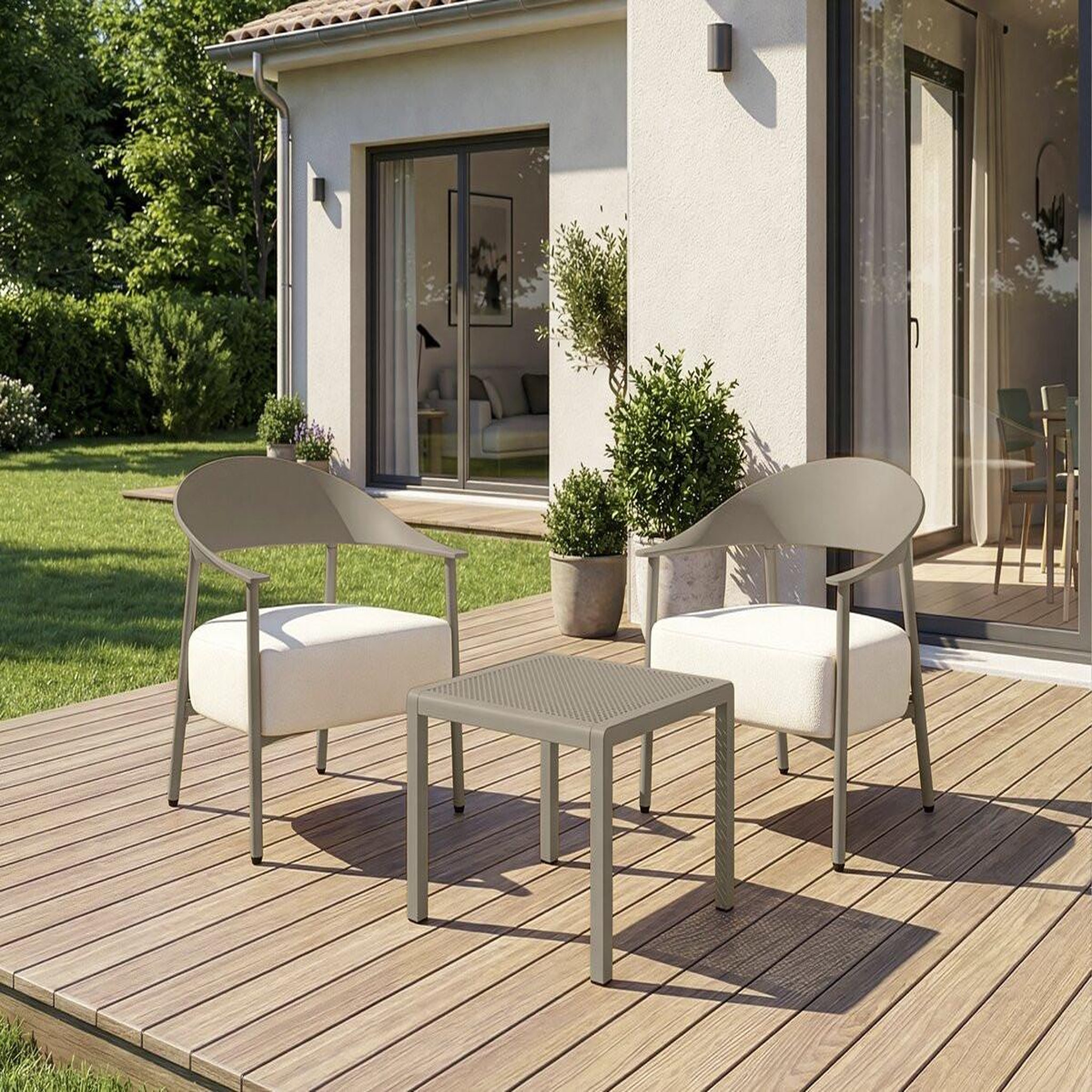 Voir la diapositive 2 : Habitat et Jardin Lot de 2 fauteuils de jardin en plastique et métal  céora  - taupe