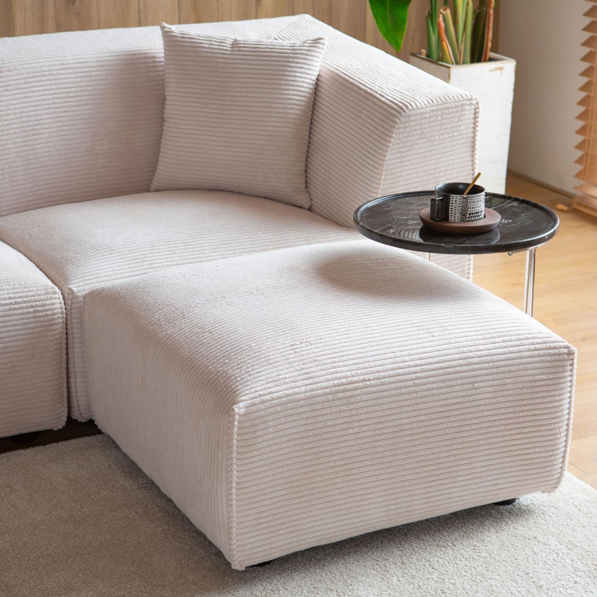 CONCEPT USINE Canapé modulable 3 places + 1 pouf velours côtelé beige MONROE