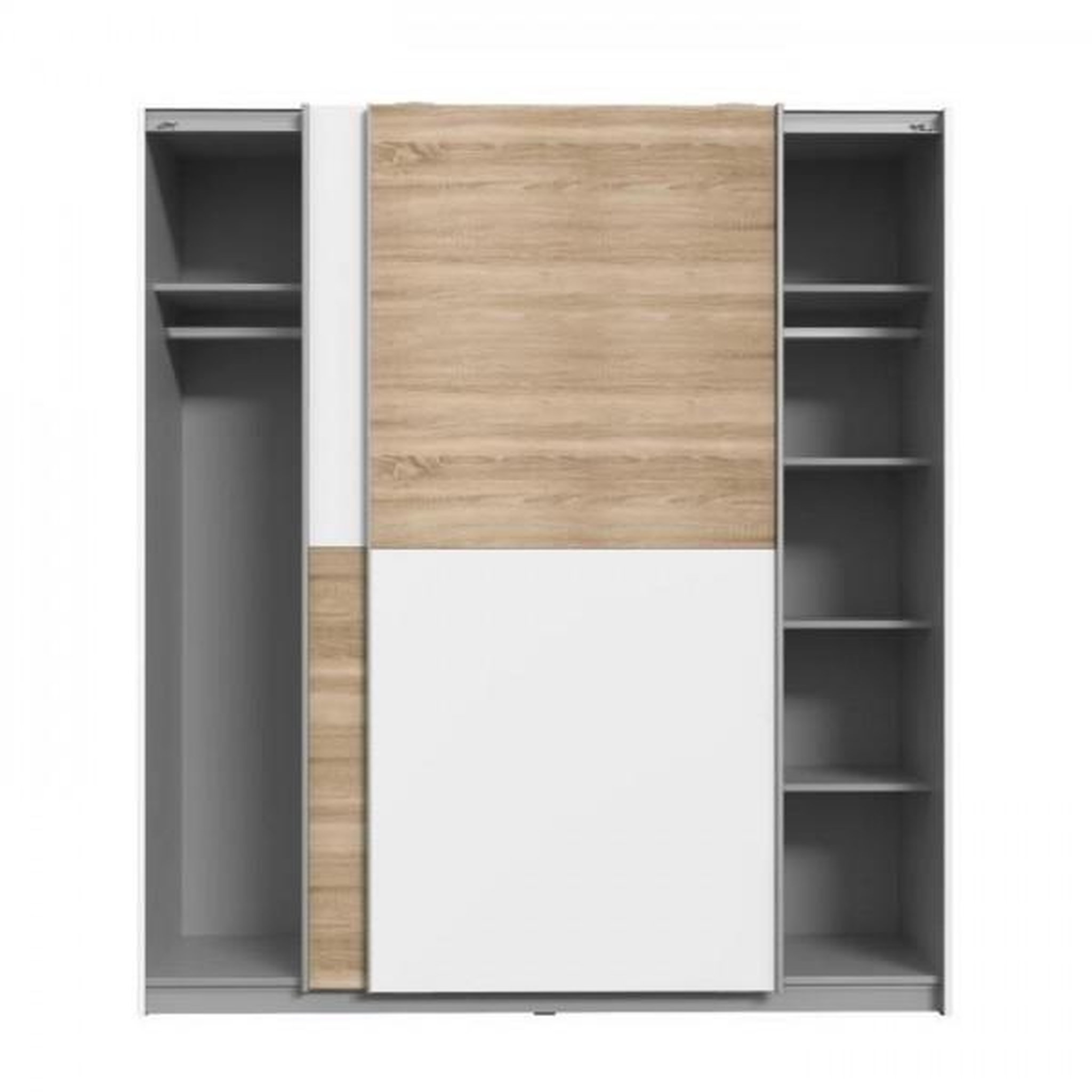 Voir la diapositive 3 : MARKET24 Armoire 2 portes coulissantes - Panneaux de particules - Décor chene et blanc - L 170,3 x P 61,2 x H 190,5 cm - ULOS