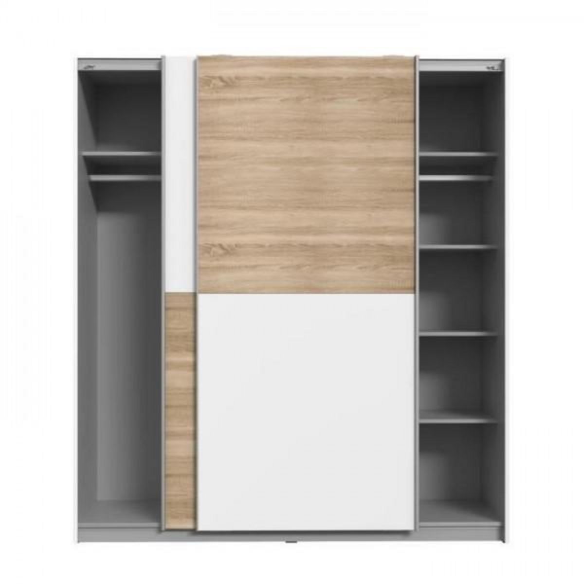 MARKET24 Armoire 2 portes coulissantes - Panneaux de particules - Décor chene et blanc - L 170,3 x P 61,2 x H 190,5 cm - ULOS