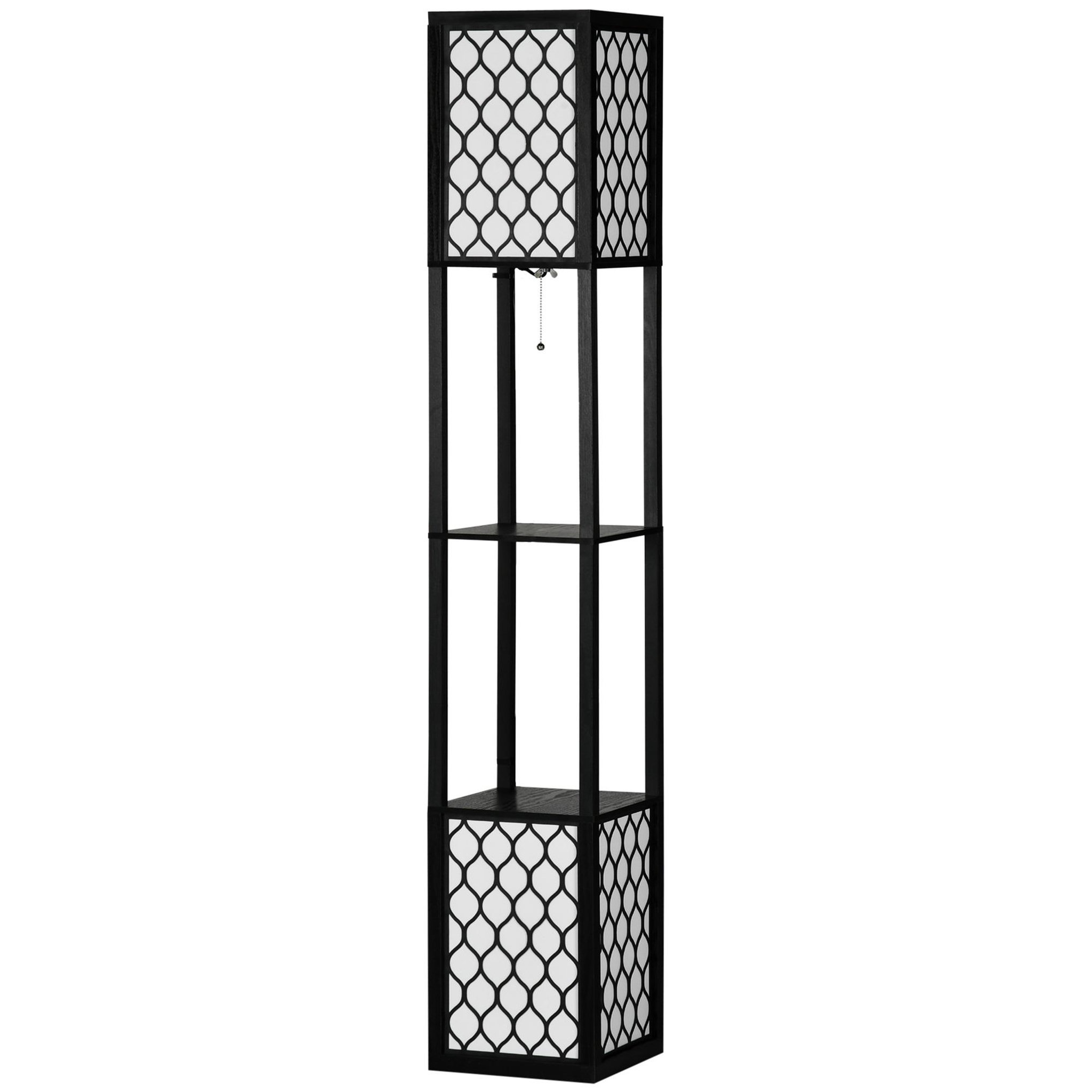 HOMCOM Lampadaire étagère lampe étagère dim. 26L x 26l x 156H cm 2 étagères MDF motif nid d'abeille noir